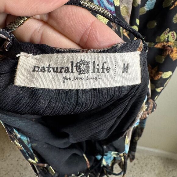 Natural Life The Alice Metallic Maxi Floral Sleeveless Dress Tie Back Sz M Boho - Picture 10 of 12